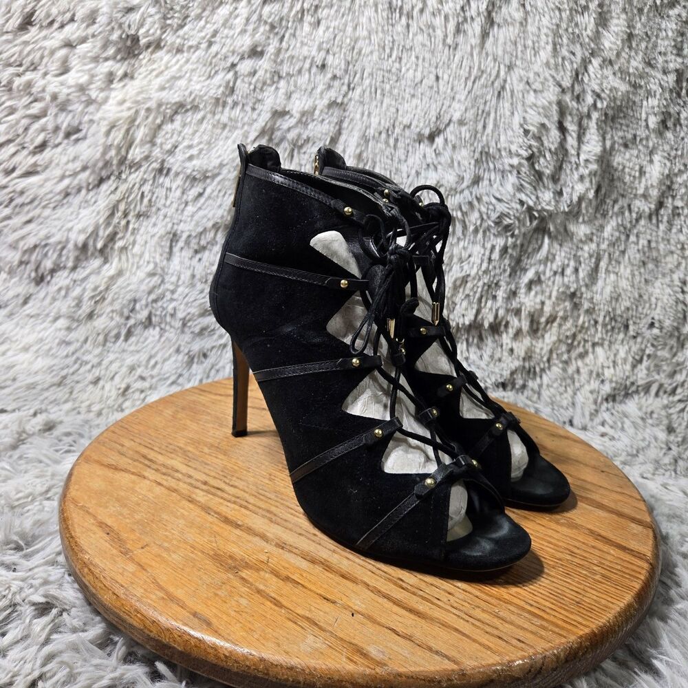 Karl Lagerfield Paris Stilleto Shoe/Bootie Wmn 11-11.5 Black Suede Heel Open Toe